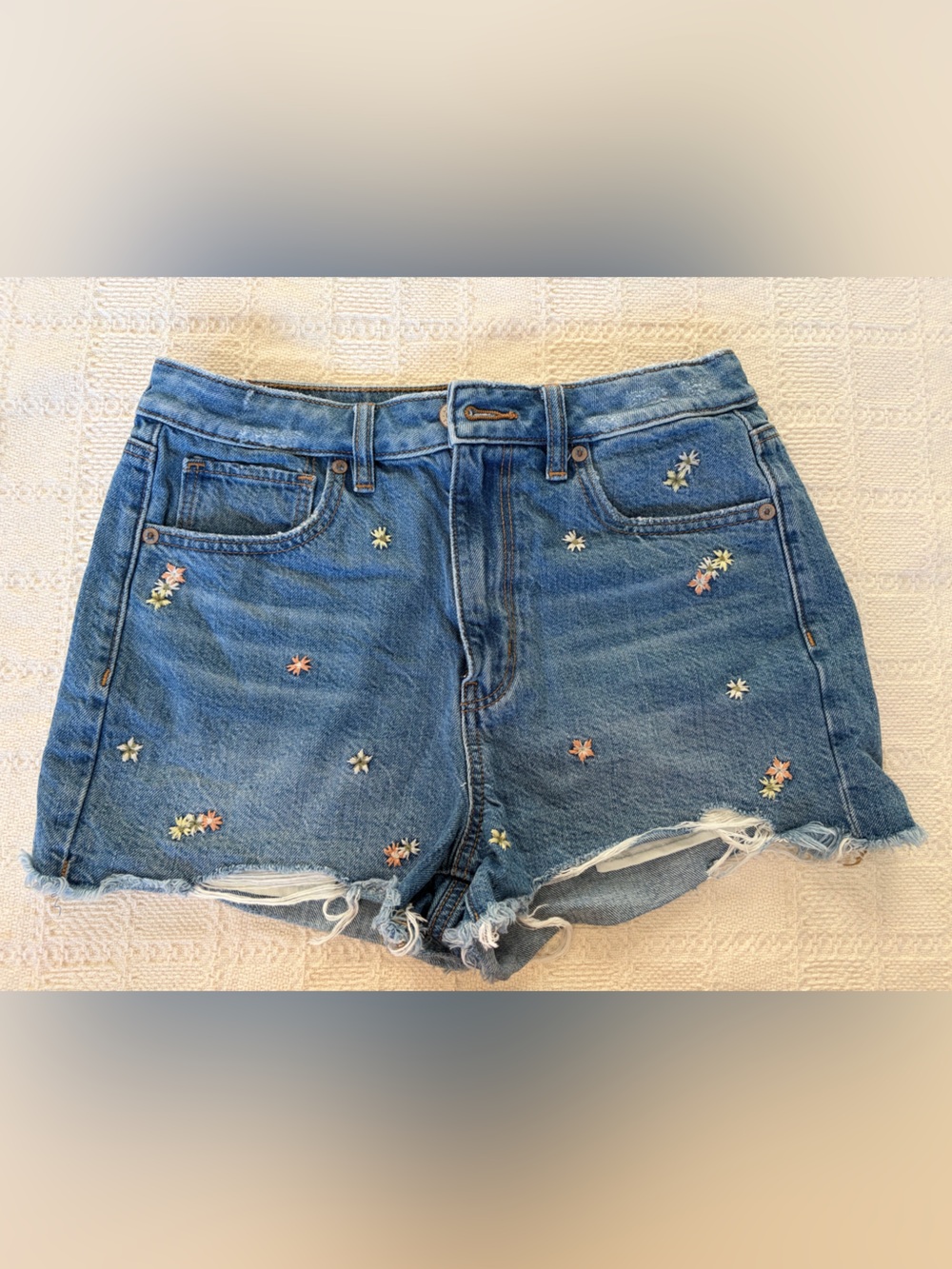 American Eagle Mom Shorts Embroidered Floral Denim Cutoff Shorts Size 6